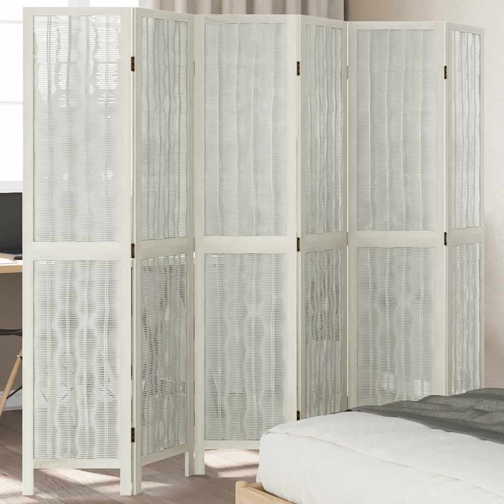 Room Divider 6 Panels White Solid Wood Paulownia